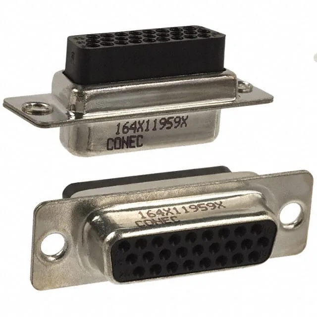 High-density 26-position D-Sub female receptacle, front face and rear side shown together