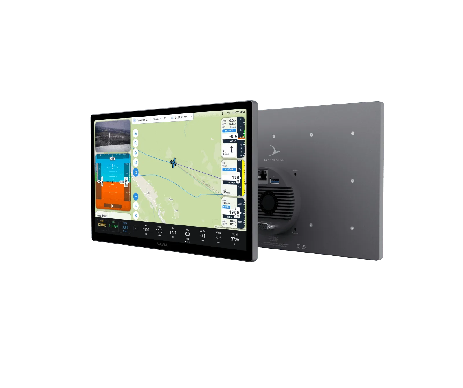 Navia Gliding 12 inch kit: Navia Display 12 shown from the front and the rear