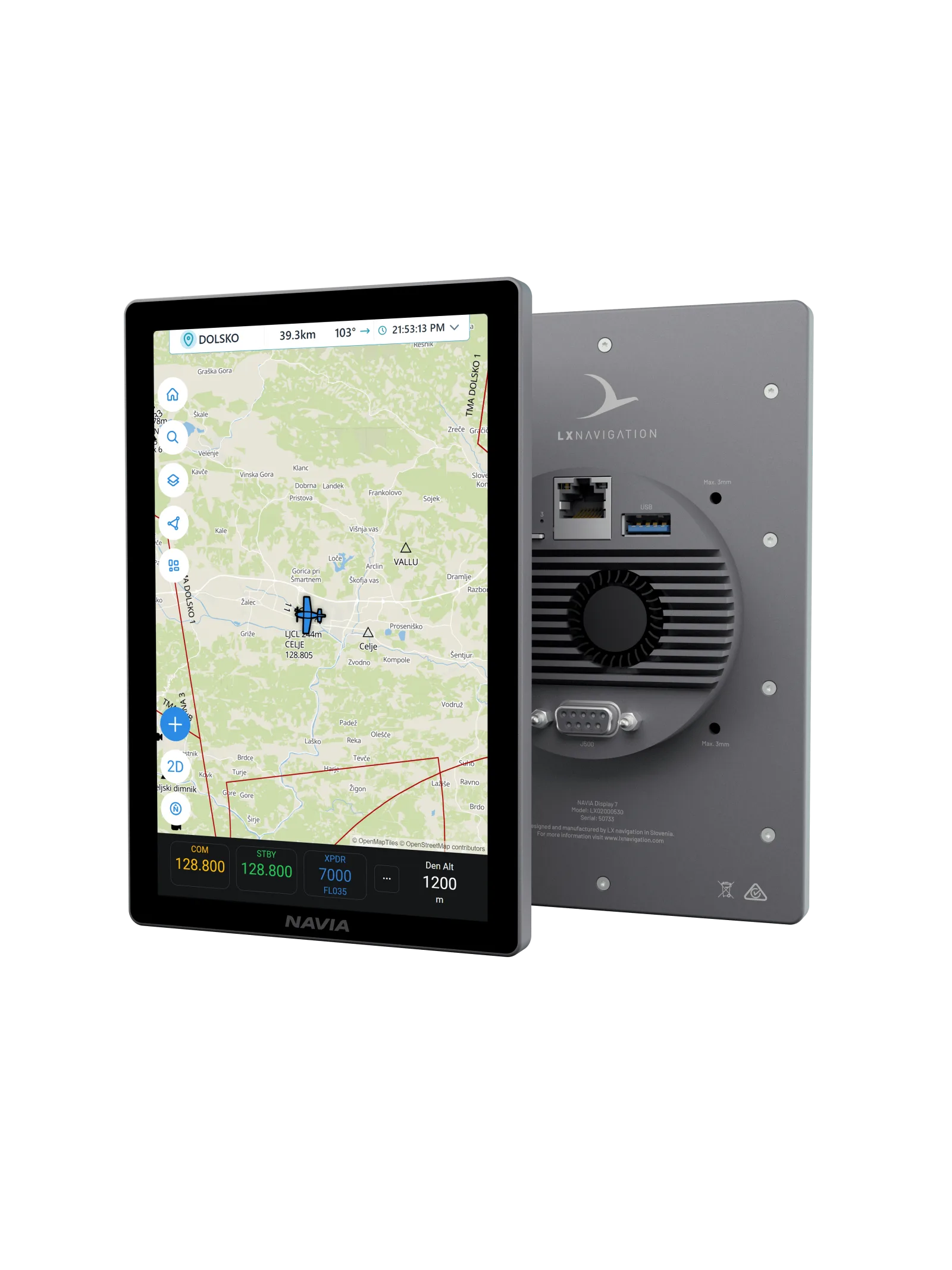 Navia Gliding 7 inch kit: Navia Display 7 shown from the front and the rear
