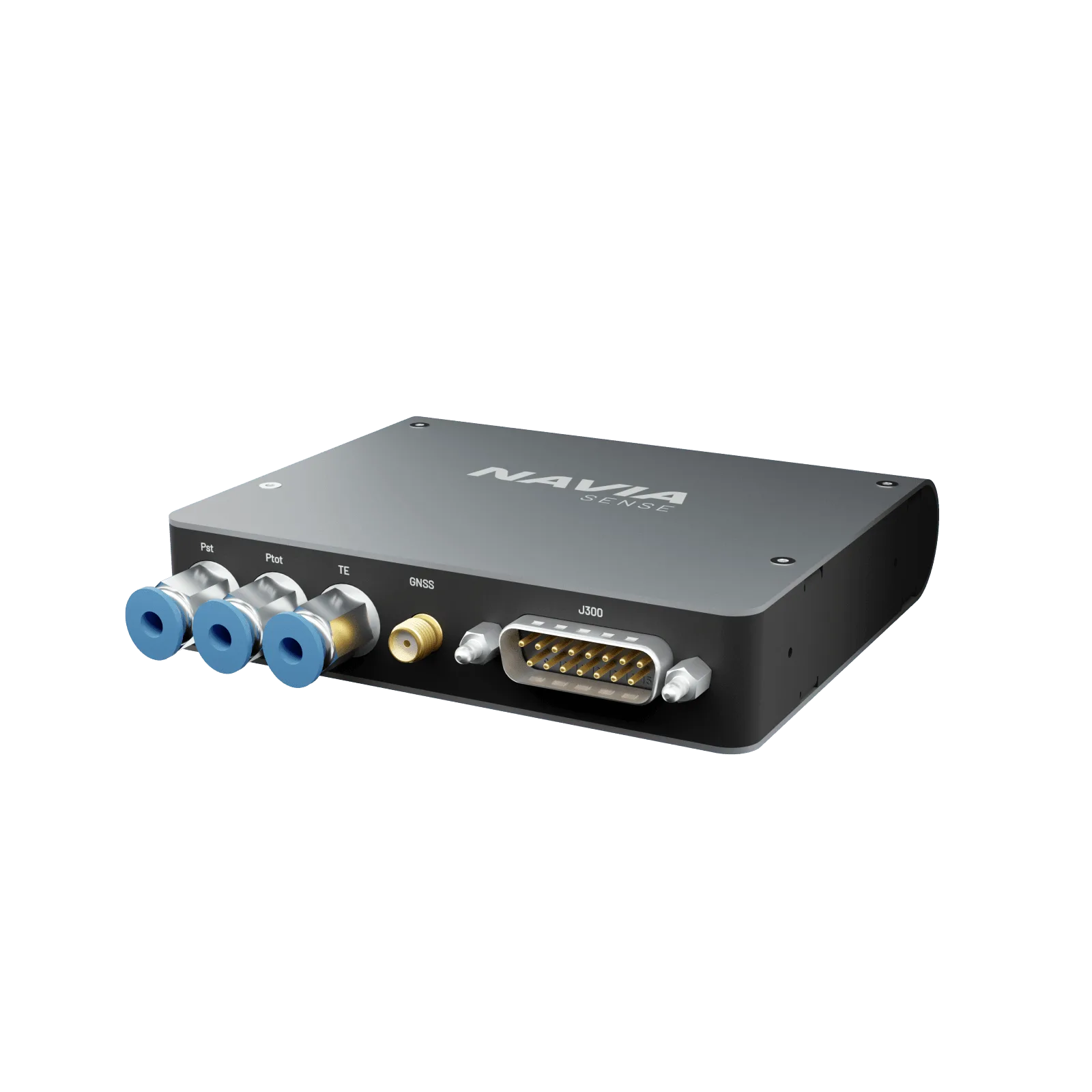 Navia Sense Airplane Pro HS air data unit, with three blue pneumatic ports and a 15-way D-Sub