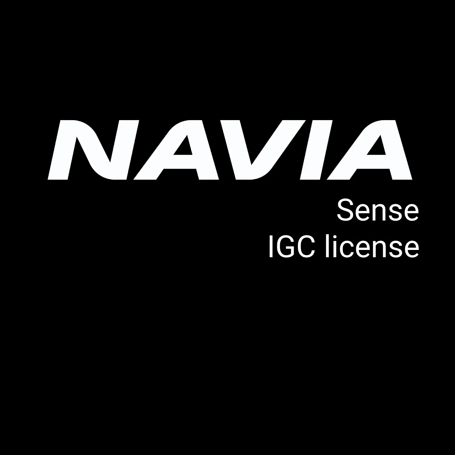 Navia Sense IGC licence artwork on a black background