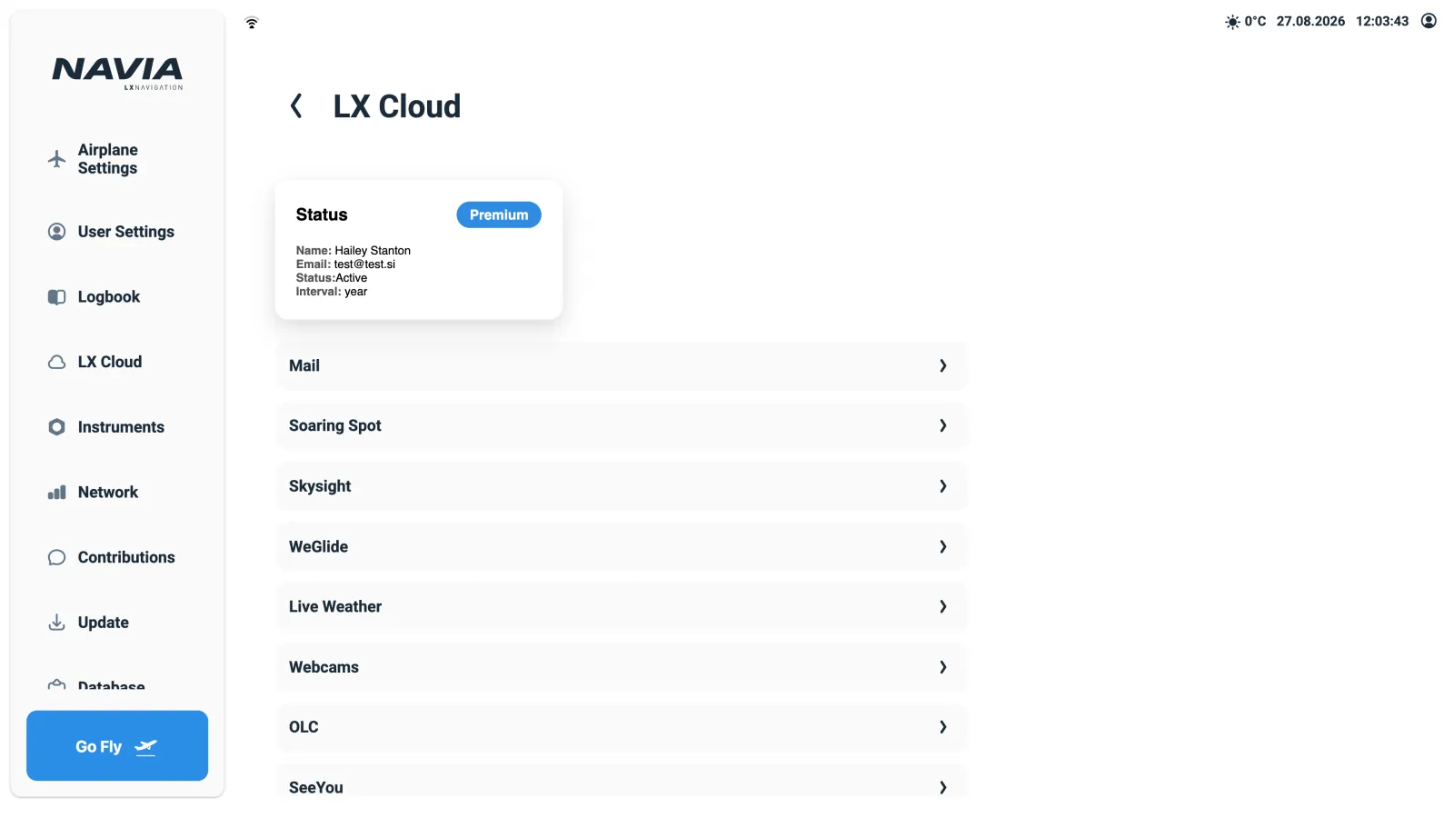 The LX Cloud page showing subscription and connected services