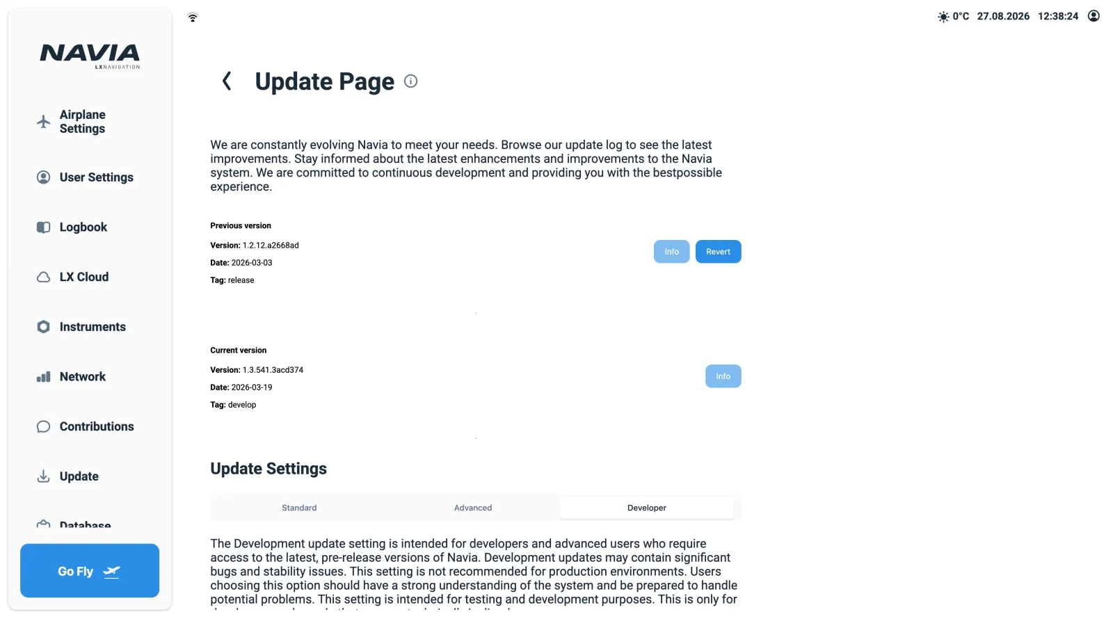 The NAVIA update page